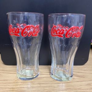 Two Coca Cola Retro Style Glasses Red Lettering